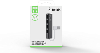 Концентратор Belkin 4-Port Slim Travel USB Hub -4-USB 2.0, чёрный